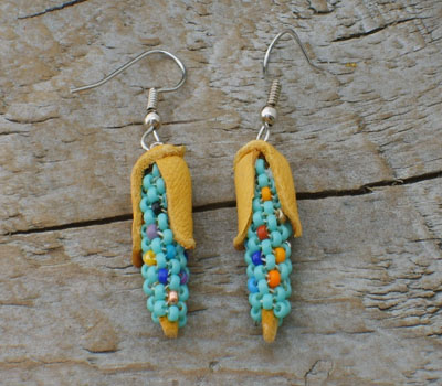 Native American Zuni Corn Beaded Earrings- 1